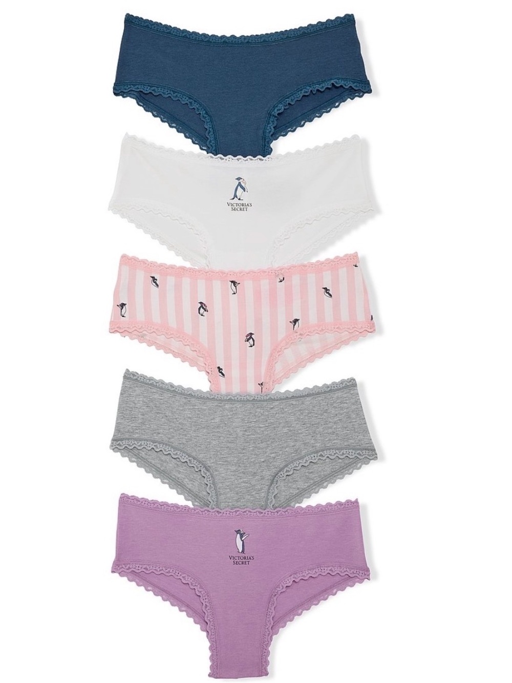 Victoria's Secret 5-Pack Bikini Panties in Navy, White, Pink, Gray, Lavender